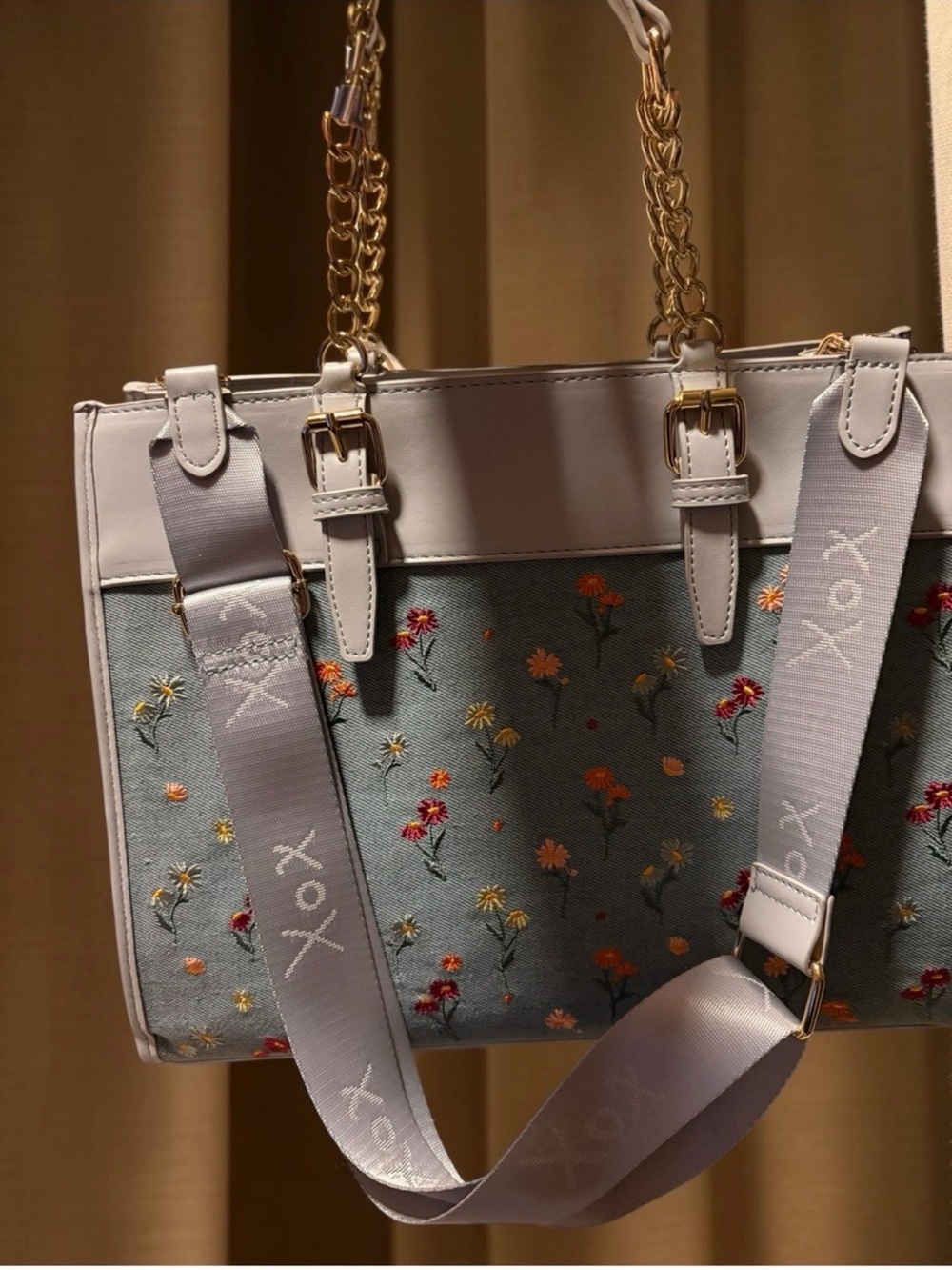Betsey Johnson Denim Floral Satchel with Pastel Hot Air Balloon Charm NWT - Picture 7 of 7